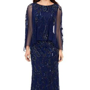 NWT Ashley Lauren 11214 Sequined Mother of the Bride Dress Navy Size 22